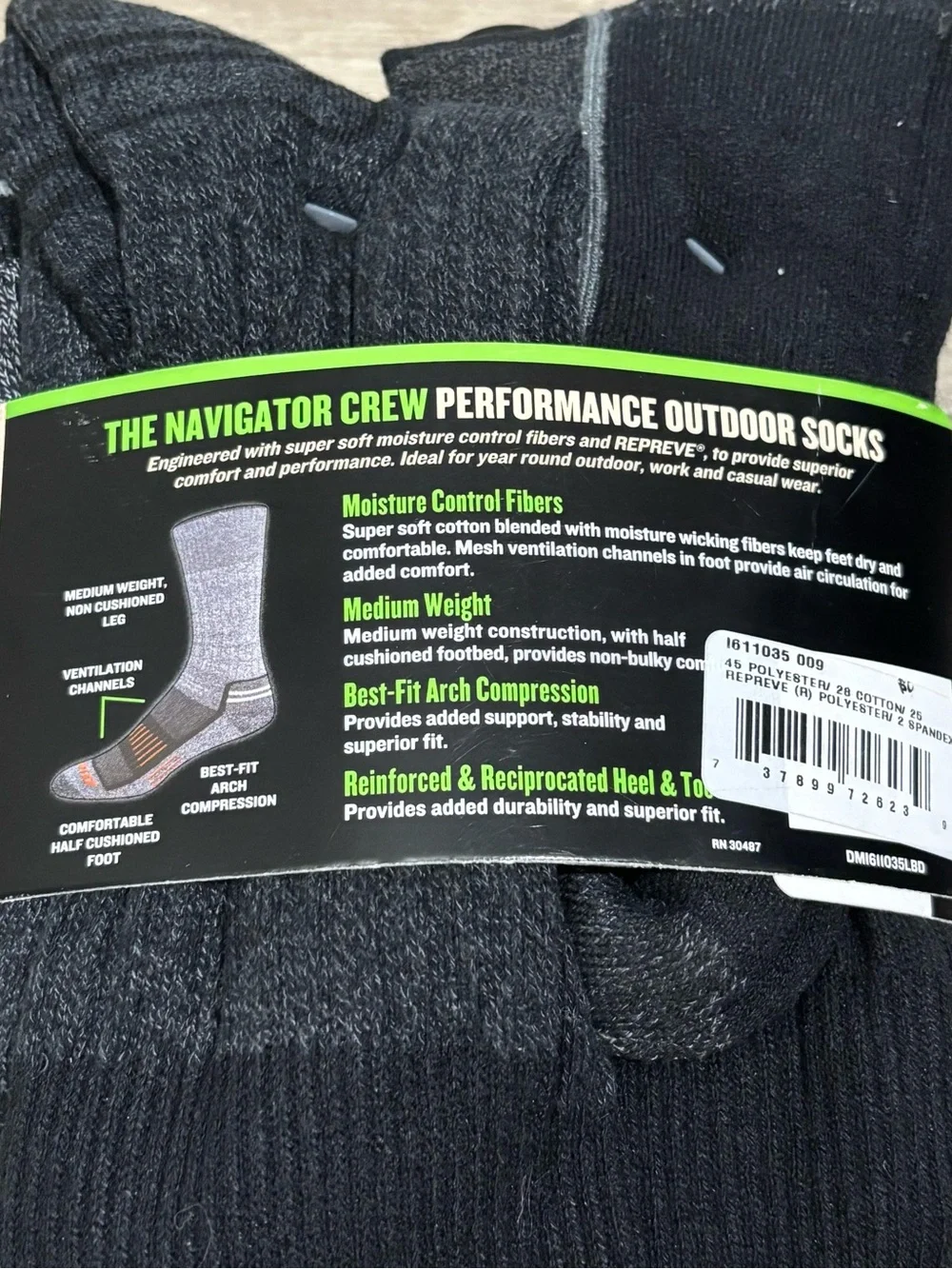 Dickies The Navigator Crew Performance Outdoor Men’s Socks 6 Pairs Size 6-12